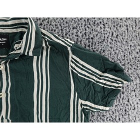 NUON Mens Green White Striped Short Sleeve Button Up Relaxed Fit Shirt Size M