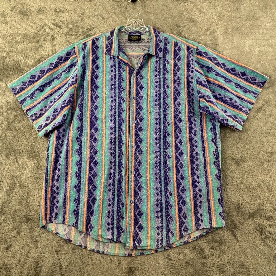 Vintage 80s 90s Vaporwave Shirt M Fast Breakers Hawaiian Short Sleeve Button