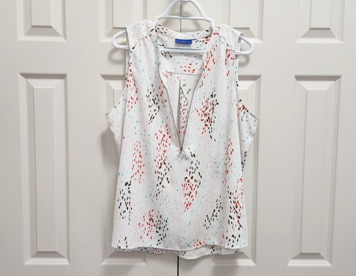 Women's Apt. 9 Abstract Color Speck 1/2 Zip White Sleeveless Tank Top Blouse XL - Afbeelding 1 van 5