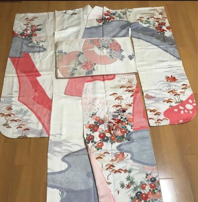 Furisode Kimono Flowing water facing the peony long-sleeved with turquoise imper