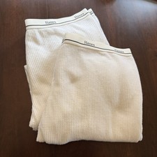 2 Vintage Hanes Long Johns Thermal Pants Sz XL Waffle Knit