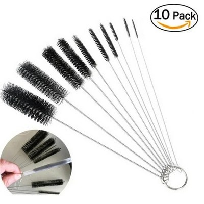 US Nylon Straw Brush Cleaner Bottle Tube Pipe Small Long Cleaning 10Pcs Set