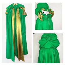 Handmade Green Hooded Cloak Cape with Gold Trim Cosplay Renaissance Medieval
