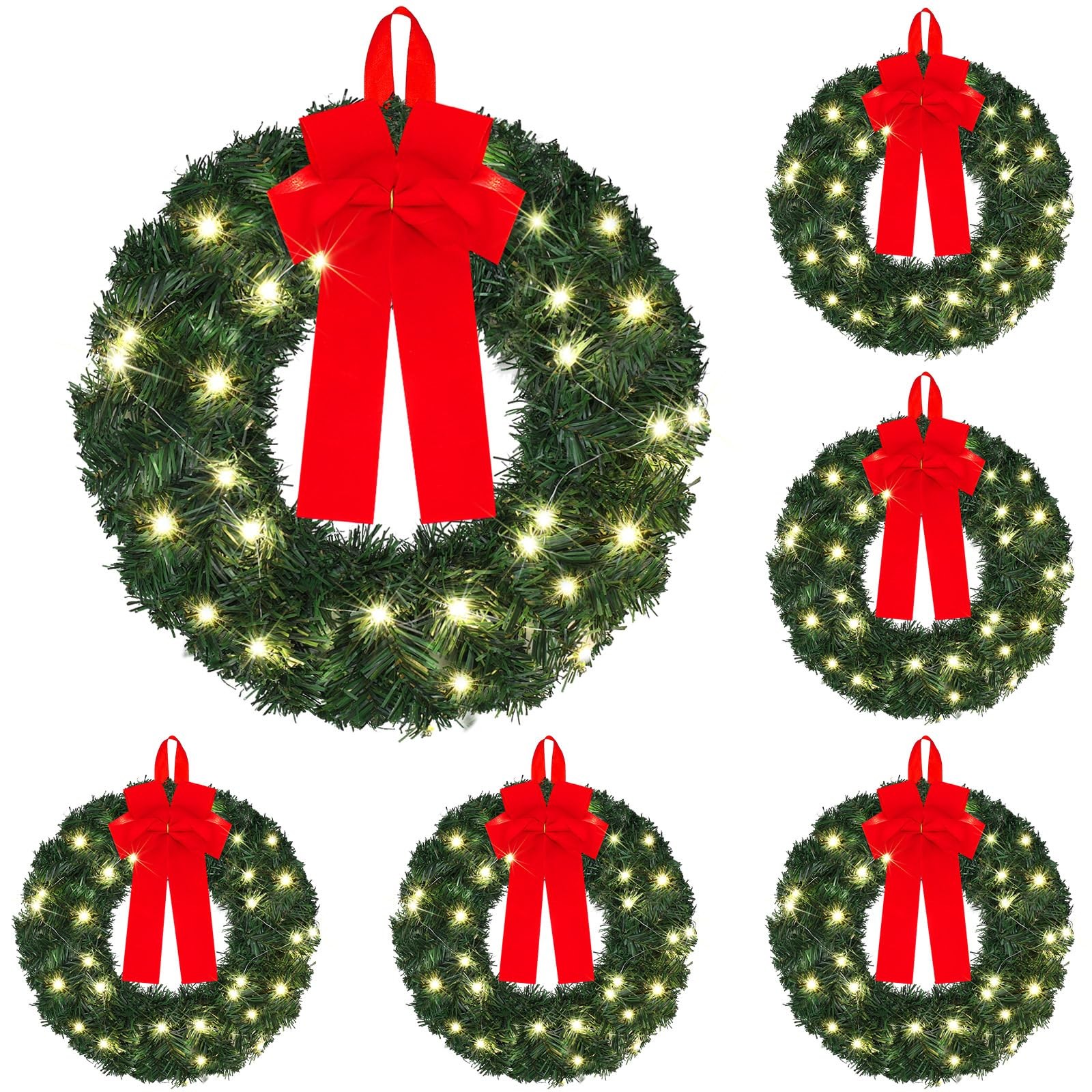 6-Pack 14-Inch Pre-Lit LED Mini Christmas Wreaths with Lights