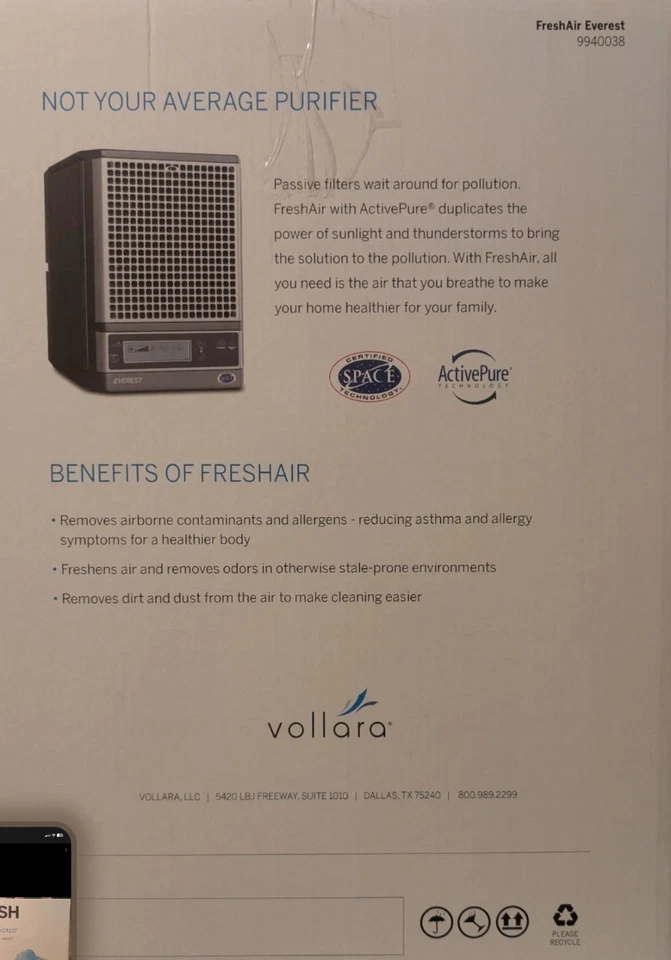 Vollara - (Echo Quest) Purificador de aire FRESH AIR Everest 3000 pies cuadrados Foto 2 de 2