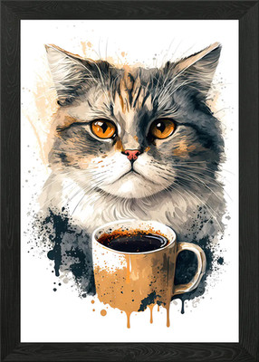 Kaffee Katze 2 gerahmte Wandbilder Poster Leinwanddruck Bild