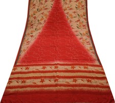 Sushila Vintage Indian Saree 100 Pure Crepe Silk Printed Floral Soft Fabric