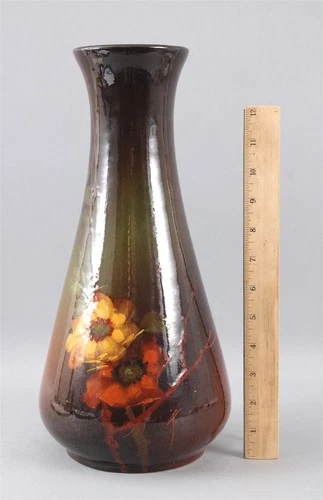 Large 14in Antique WELLER Art Pottery LOUWELSA Floral Vase, NO RESERVE