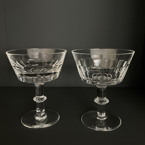 2 Champagne Glasses Coupes Royal Brierley Crystal Eton 4 3/4" Panel Cut Vgc - Picture 3 of 6