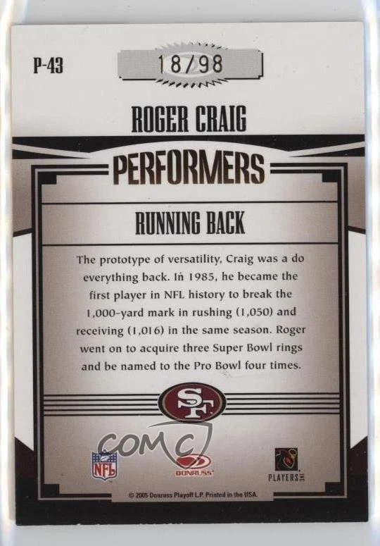 2005 Donruss Gridiron Gear Performers Signatures /98 Roger Craig #P-43 Auto - Image 2 of 2