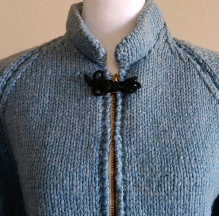 Cárdigan Suéter Chaqueta De Colección Tejido Azul Cremallera Completa, Otoño Vintage Invierno Prendas De Punto Foto 3 de 4