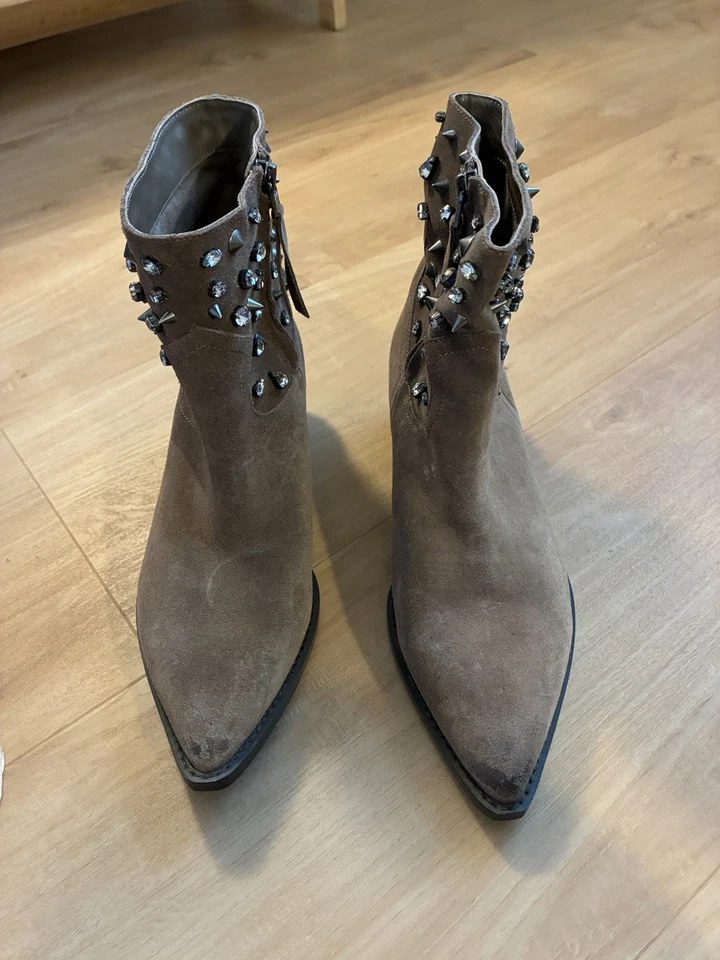 Sam Edelman Marrón Gamuza Tachonado Punta Tobillo Botín Cremallera Mujer 7.5 - Imagen 2 de 4