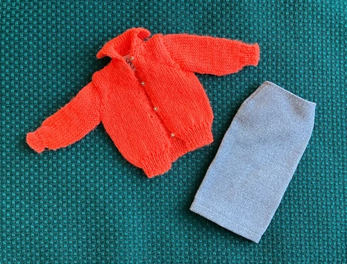 Vintage Barbie Orange Sweater and Gray Skirt from Sweater Girl #976