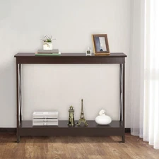 Wallmount Enhanced X Shaped Home Entryway Console Table MDF Frame, Brown