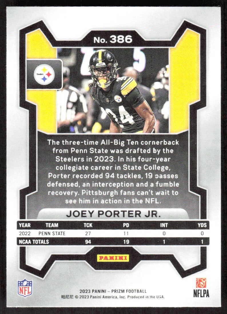 2023 3994C Panini Prizm Rookie Joey Porter Jr. Rookie Pittsburgh
