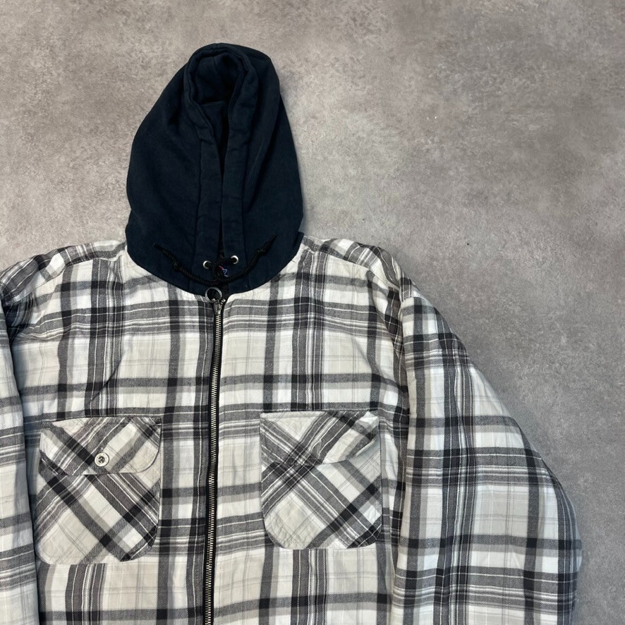 Dickies Over Shirt Mens Medium Y2K Quilt Lined Checkered Jacket, White Grey image 3