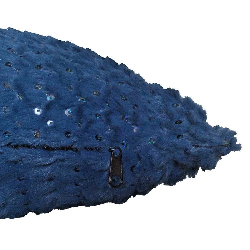 Faux Fur Saks Blue Sequin Embriodery 18x18" Decorative Pillow Case/Cushion Cover - Image 2 of 2