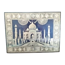 TAJ MAHAL Palace Icon, Metal Etching Silvertone, Sparkly, Religious AGRA INDIA