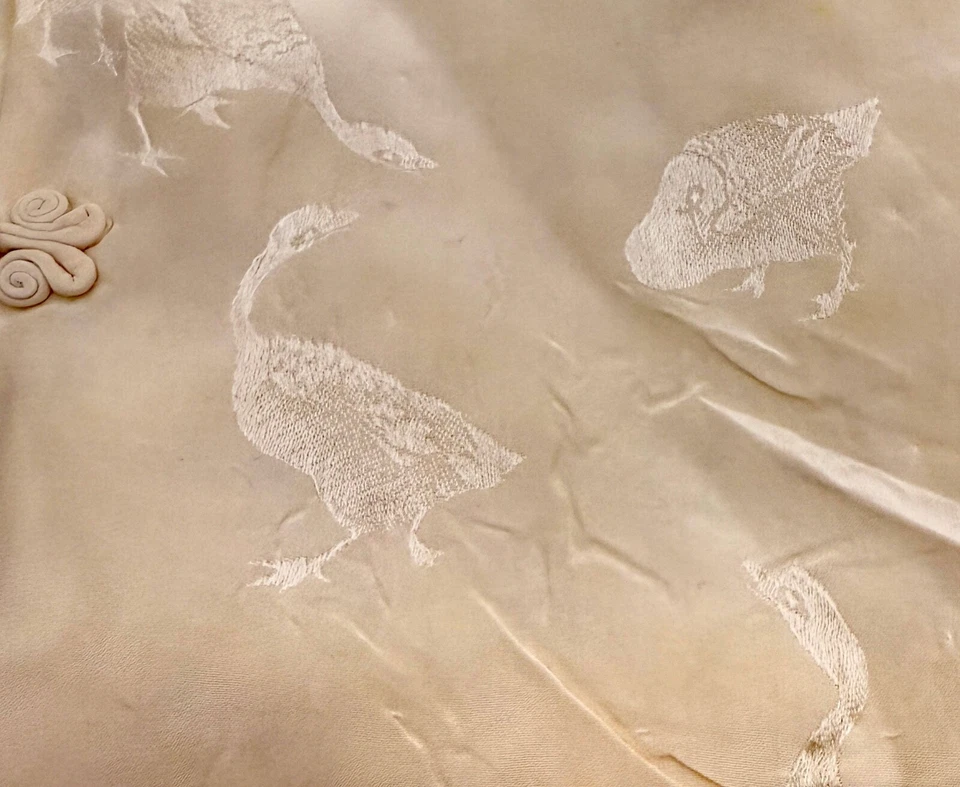 Старинный китайский Baby Ecru пухлый шелк дамасская куртка ZZ355 - Изображение 3 из 4