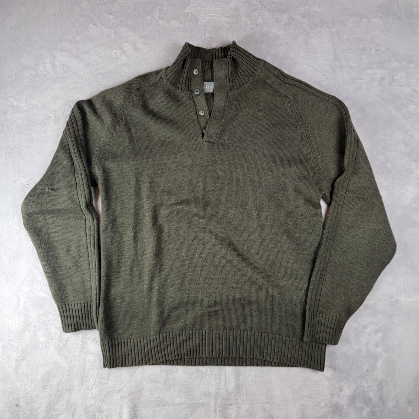 Oscar De La Renta Sweater Mens Medium Green Dad Cable Knit Four Button Front