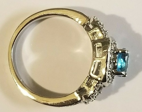 Swiss Blue Lab Created Topaz in 14K White Gold Overlay Ring Size 7 - Picture 4 of 4