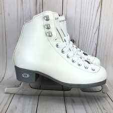 Riedell Pearl Ice Skates Steel Luna Blades 8 3/4 White Pink Youth Size 3