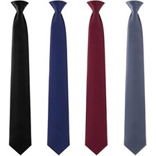 4 Pcs Men's Clip-on Ties Solid Color Men's Tie Black, Grey, Navy Blue, Wine Red