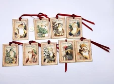 9-Christmas-Vintage-Farmhouse-Santa-Linen Cardstock-Gift-Hang-Tags