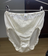 Vintage Sheer White Nylon Granny Panty Slippery Bikini Sz.7/L Floral Lace Briefs
