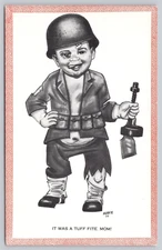 Vintage Postcard Humor It Was A Tuff Fite Mom! Artist Signed Blake '44