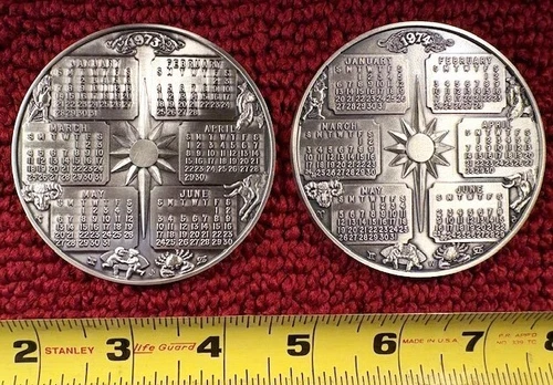 One 1974 Wittnauer Calendar UNC Sterling Silver Art Medal 6.6 Troy Ounces READ