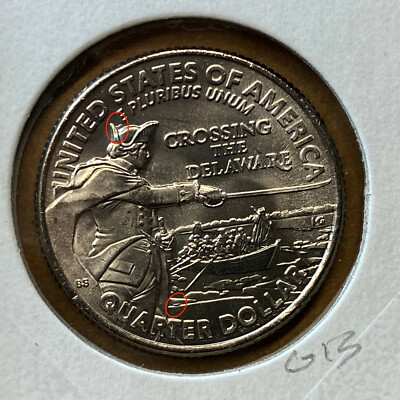 2021 25¢ Washington Crosses Delaware Error 4 Die Chips Hat, Hair, Ice & P G13