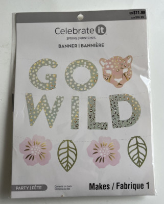 Celebrate It GO WILD Tiger/Flowers Banner-8 ft String NEW