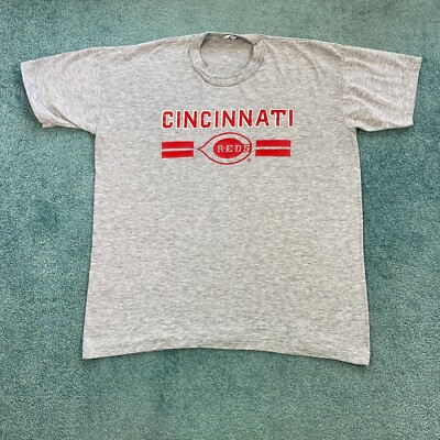 VINTAGE 80s Cincinnati Reds Adult T-Shirt X-Large XL Gray Red Baseball MLB  Mens