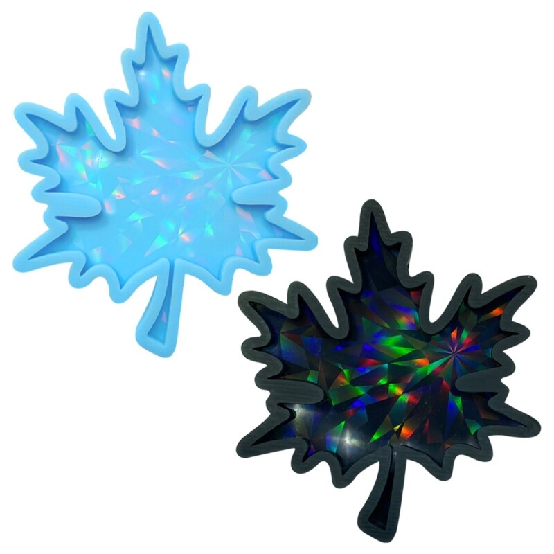 Holographic-Resin Molds Maple-Leaf Shape Cup Mat Silicone Mold-Rainbow