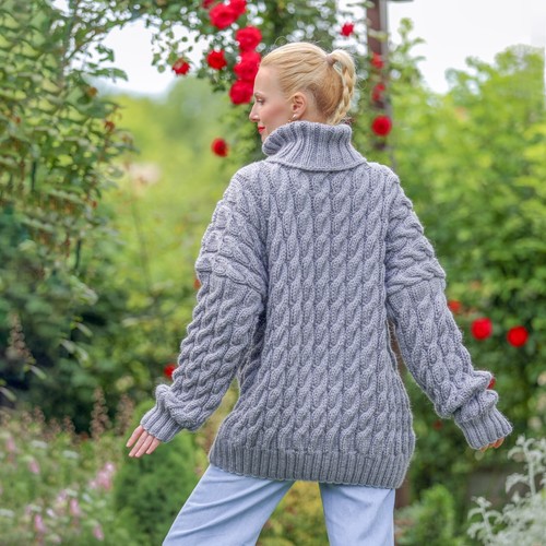Suéter de lana gris SuperTanya hecho a mano gris cálido jersey para enviar talla XL-XXL - Imagen 5 de 7