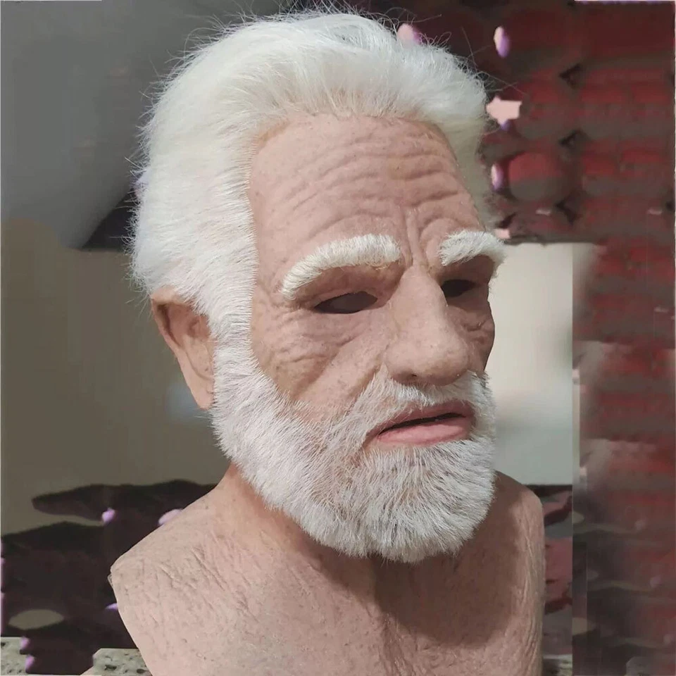 Máscara facial realista de látex para arrugas humanas de Halloween para hombre viejo cabeza completa sombreros EE. UU. Foto 2 de 4