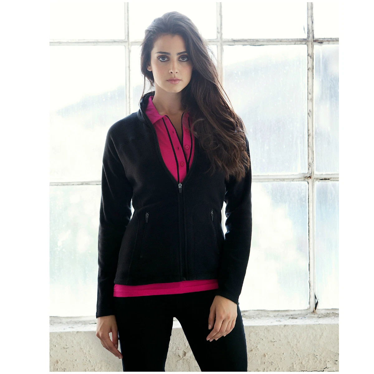 Womens Ladies Full Zip Micro Fleece Jacket Top Long Fitted Slim Fashion Fit