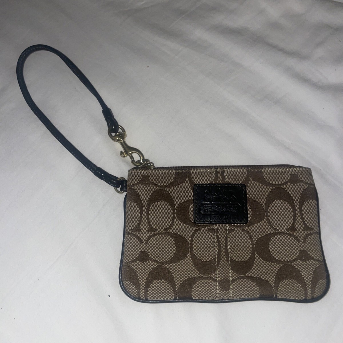 Coach Signature Black Wallet Wristlet Pouch Clutch 6x4 Zip Small