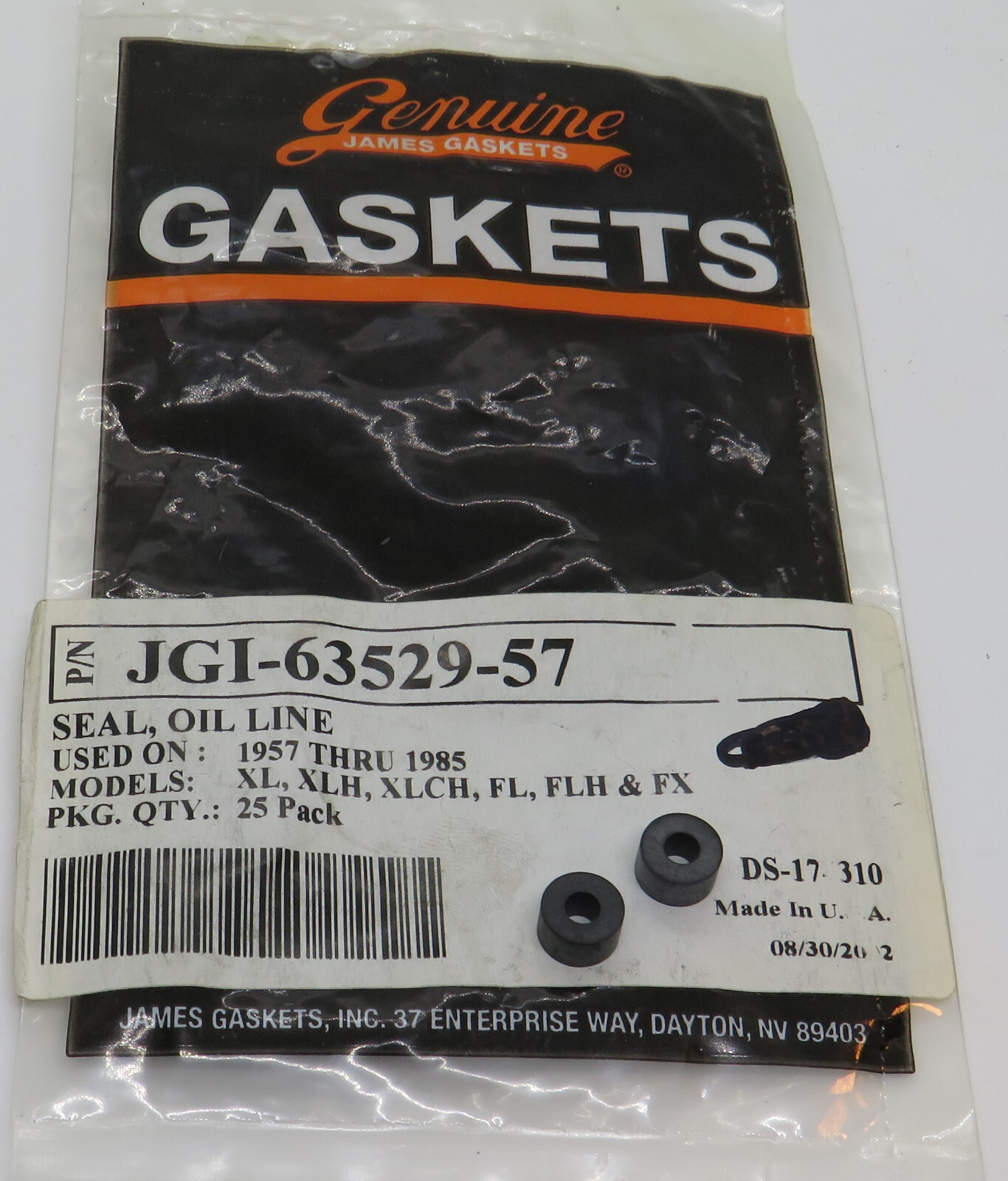 JGI6352957 James Gaskets Oil Line Seals (set of 2) for Harley