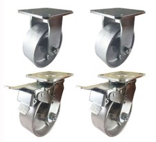 4 Heavy Duty Caster Set 4" 5" 6" 8" All Steel Wheels Rigid  Total Lock Brake