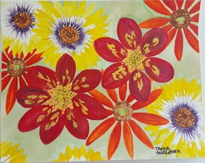 Original Art Watercolor Painting Red Purple Yellow Orange Flowers Size 11x14 Ebay