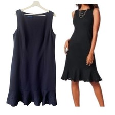 Talbots RSVP Navy Sleeveless Sheath Dress Embroidered Eyelet Hem Size 14