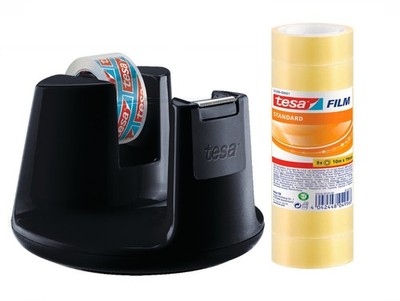 Tesa Tischabroller schwarz + 80 Rollen Tesafilm transparent 53827 57206 10mx19mm