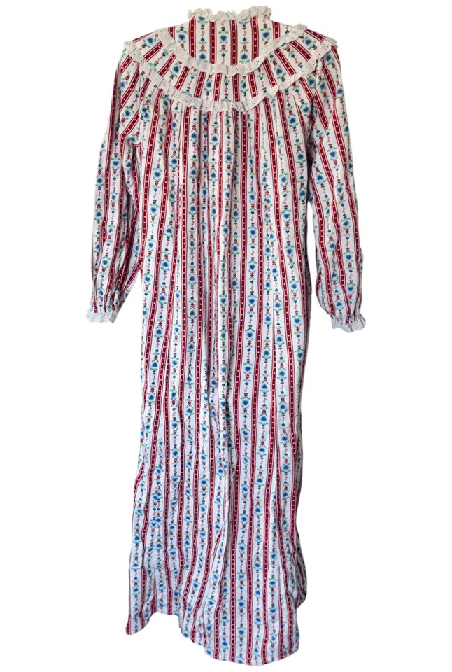 Camisón vintage Lanz of Salzburg franela M algodón encaje ribete coqueta años 80 90 Foto 2 de 4