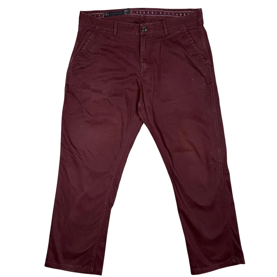 Armani Exchange Mens Burgundy Relaxed Straight Fit Chinos Pants Size 36 - Image 2 of 4