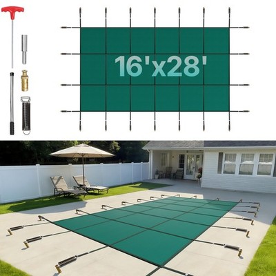 Uimoso Pool Safety Cover 16'x28' In-Ground Winter Cover Mesh for 14'x26' Pool