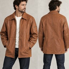 Vintage Robert Comstock Vertical Leather Jacket Mens XL Cognac Brown Distressed