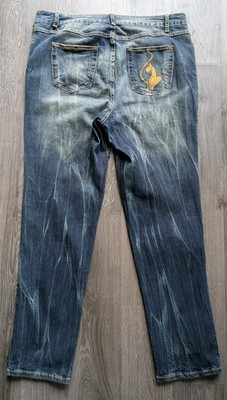 Vintage Y2K Baby Phat Jeans Women's Size 18 Blue Straight Leg Cat Embroidered 