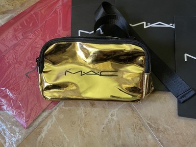 MAC Makeup Shiny Gold Fanny Pack reflective Fashion Show + Gift Bags/ Box